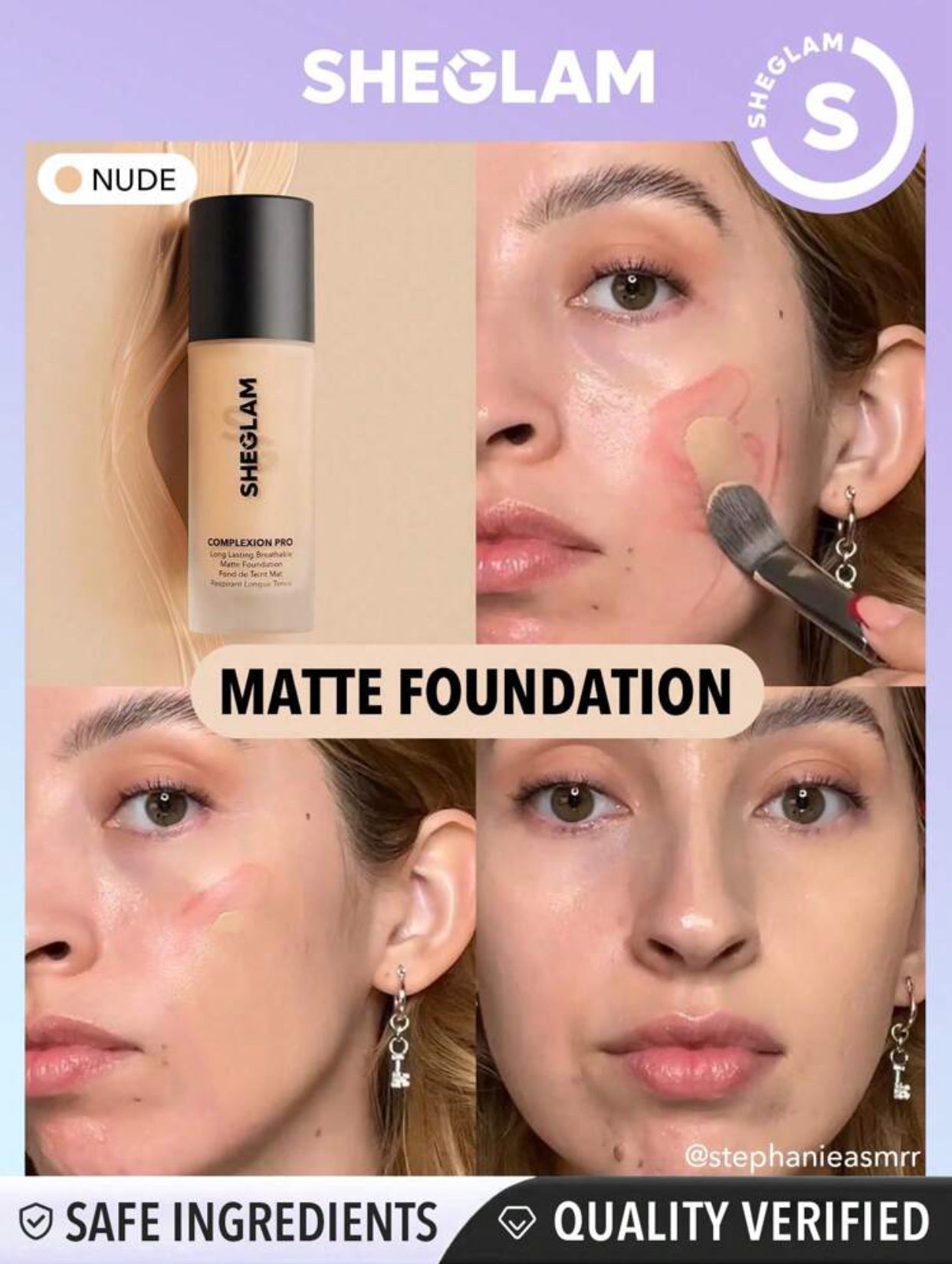 SHEGLAM Complexion Pro Long Lasting Breathable Matte Foundation-Nude Matte Sweat-proof Foundation Oil Control Full Coverage Pore-less Concealer Waterproof Flawless Non-Fading Weightless Liquid Foundation Black Friday Winter Foundation