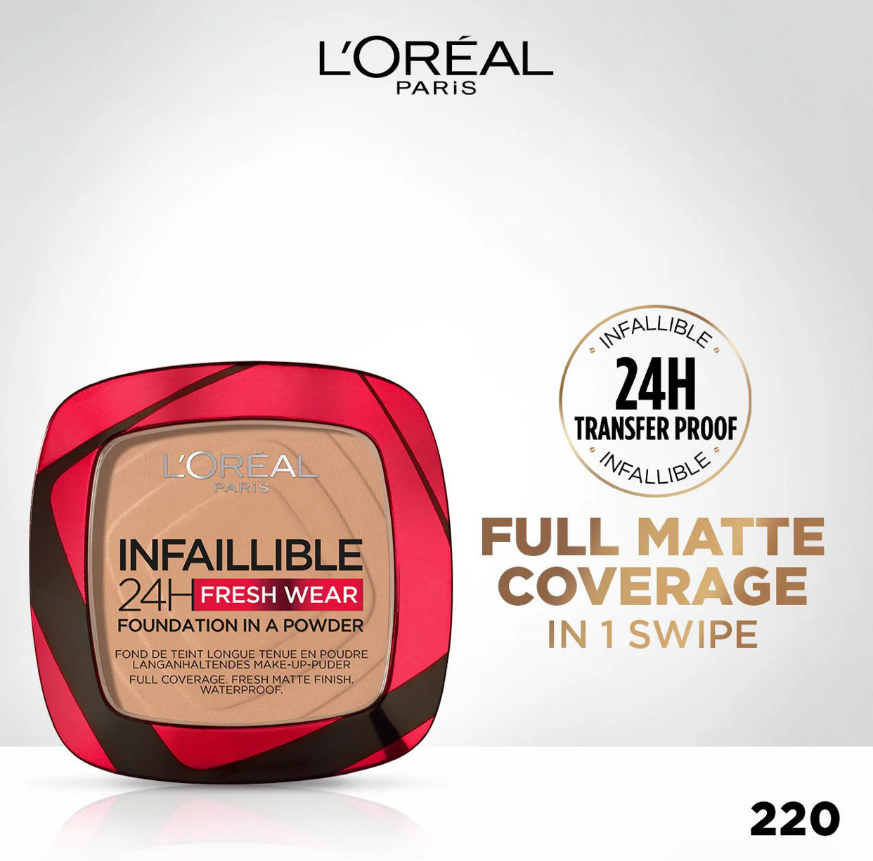 L’Oréal Paris Infaillible Up to 24H Fresh Wear Foundation in a Powder- Waterproof, Heatproof, Sweatproof