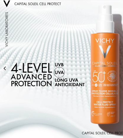 Vichy Capital Soleil Invisible Fluid Sunscreen Spray SPF50+ For Face And Body 200ml