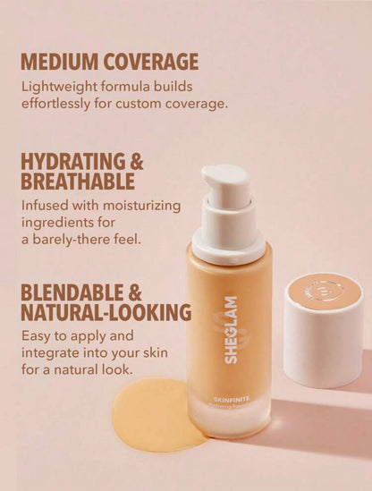 SHEGLAM Complexion Pro Long Lasting Breathable Matte Foundation-Nude Matte Sweat-proof Foundation Oil Control Full Coverage Pore-less Concealer Waterproof Flawless Non-Fading Weightless Liquid Foundation Black Friday Winter Foundation